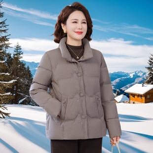 中年妈妈羽绒服加肥大码中老年人女冬装外套冬季羽绒棉袄加厚50岁