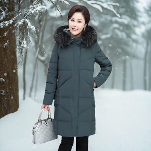 中老年女长款羽绒服加肥大码显瘦冬装外套中年胖妈妈厚防风200斤