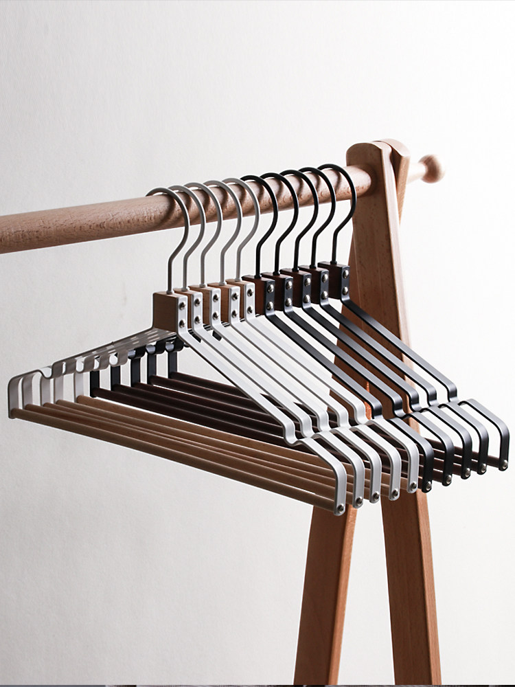 新款原木榉木铁艺衣架金属实木衣挂设计师款裤挂多功能衣柜衣架