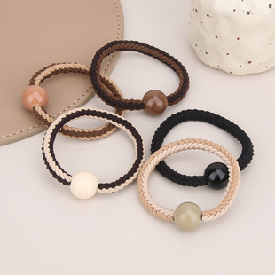 圆珠发圈弹力编织麻花头绳马尾绑头发皮筋皮套咖色加粗扎头发发绳