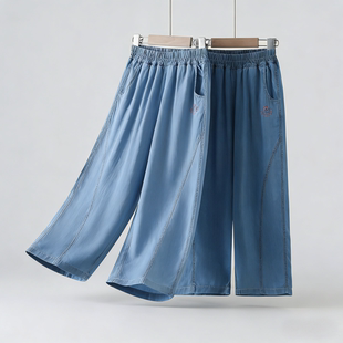 新款 宽松直筒弯刀裤 薄款 中大儿童休闲裤 女童莱赛尔天丝牛仔裤 夏季