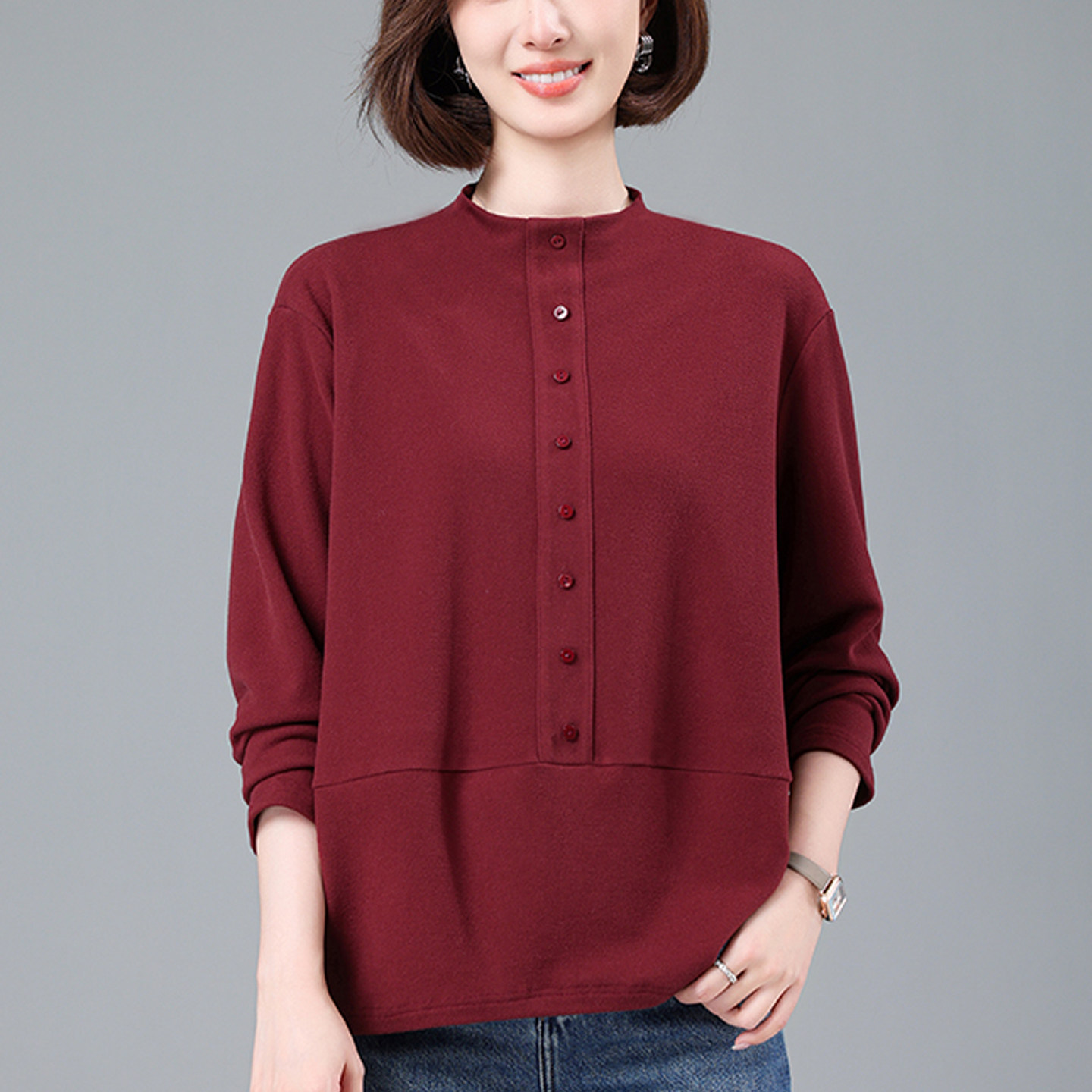 中年妈妈洋气减龄长袖卫衣女2026春秋新款大码宽松t恤衫显瘦上衣