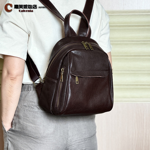 2024新款 百搭旅行双肩包背电脑包 植鞣牛皮小众复古大容量真皮女式