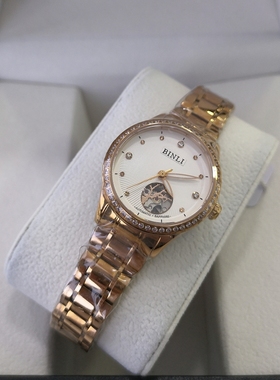 2022新款半镂空全自动机械表女时尚满钻玫瑰金高档手表宾利表6093