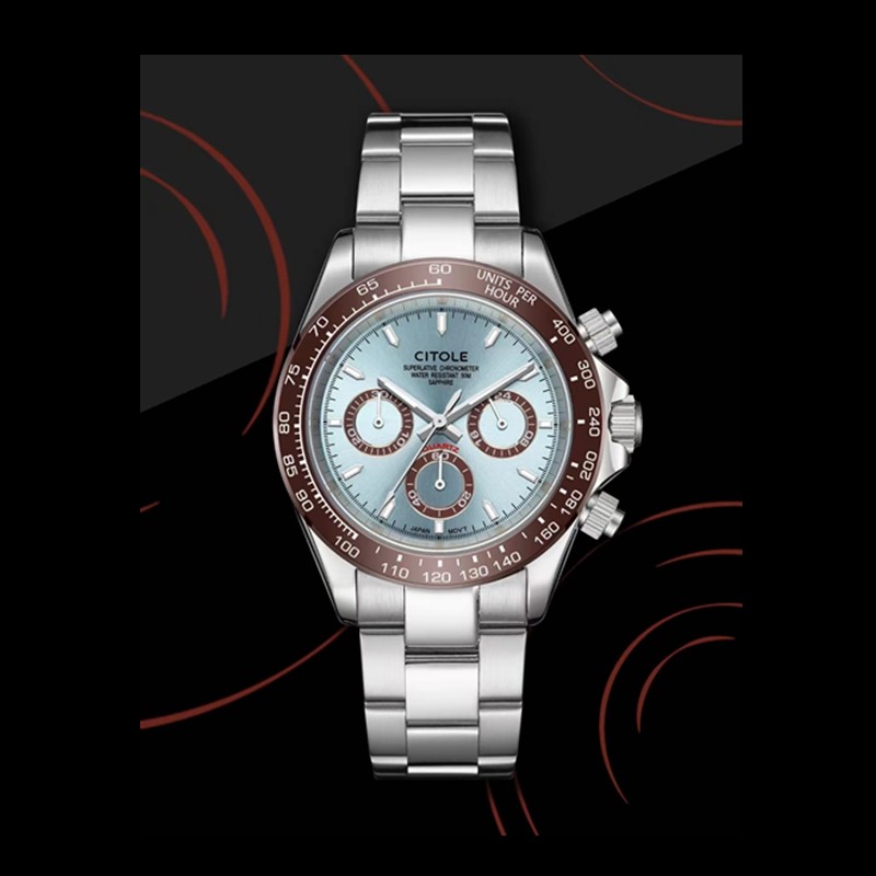 西腾复古运动三眼六针男熊猫夜光