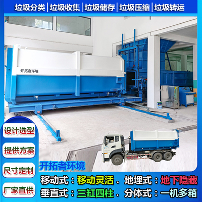 后平台垃圾集运站设备 150t移机式分体式垃圾压缩机 两箱三工位