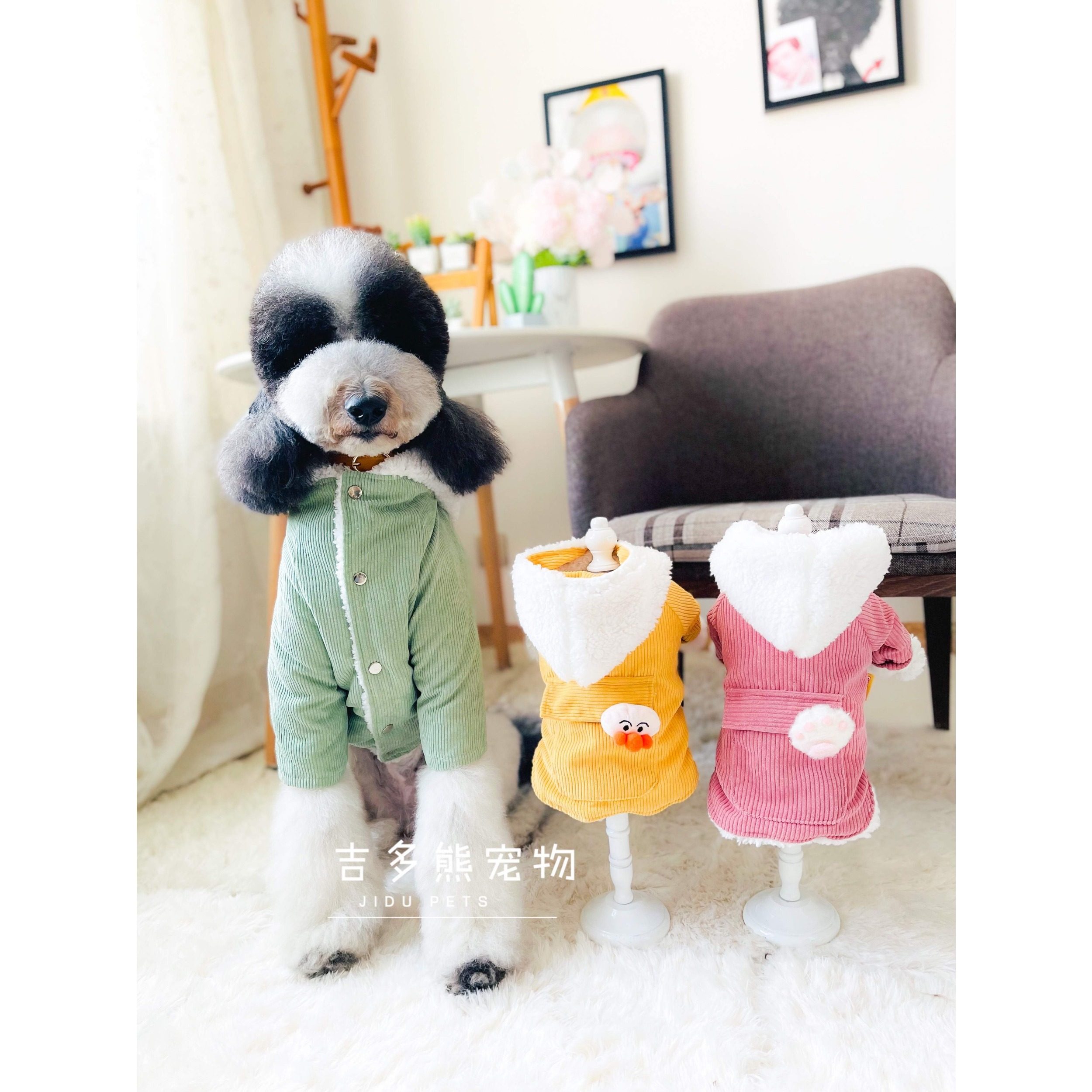 新款手工制作宠物狗狗衣服秋冬灯芯绒加绒棉袄棉衣大型犬巨贵泰迪