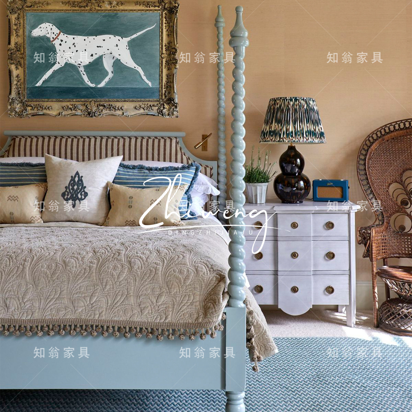 法式复古实木床双人床四柱床桦木