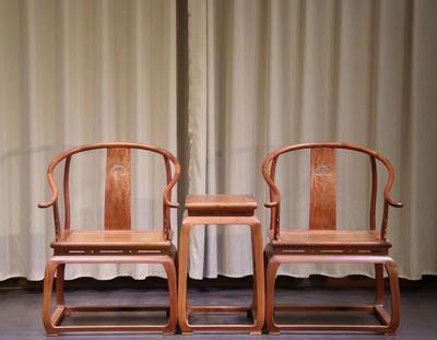 红缅甸花梨木上宾圈椅三件套新中式古圈椅明清古典皇宫椅