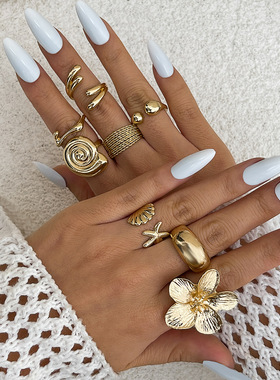 Vacation Style Starfish Scallop Open Ring Set – Ins Alloy