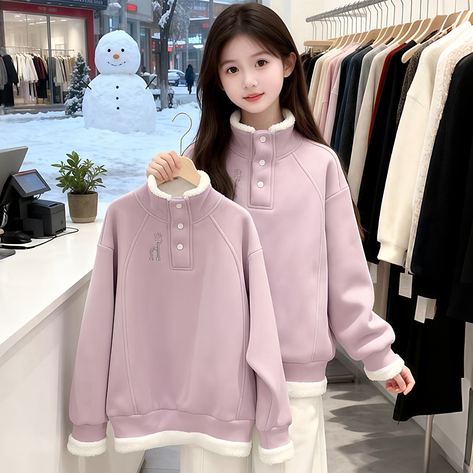 女童加绒卫衣秋冬款2026新款洋气儿童加厚女大童上衣冬季女孩冬装