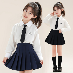 女童春装套装2026新款儿童秋季学院风女大童衬衫春秋女孩百褶裙子