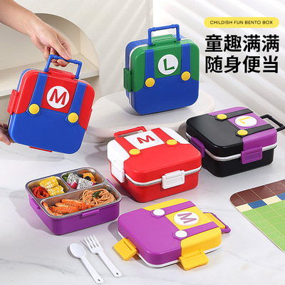 出口订单儿童小书包塑料卡通饭盒密封防串味便当盒bento box餐具