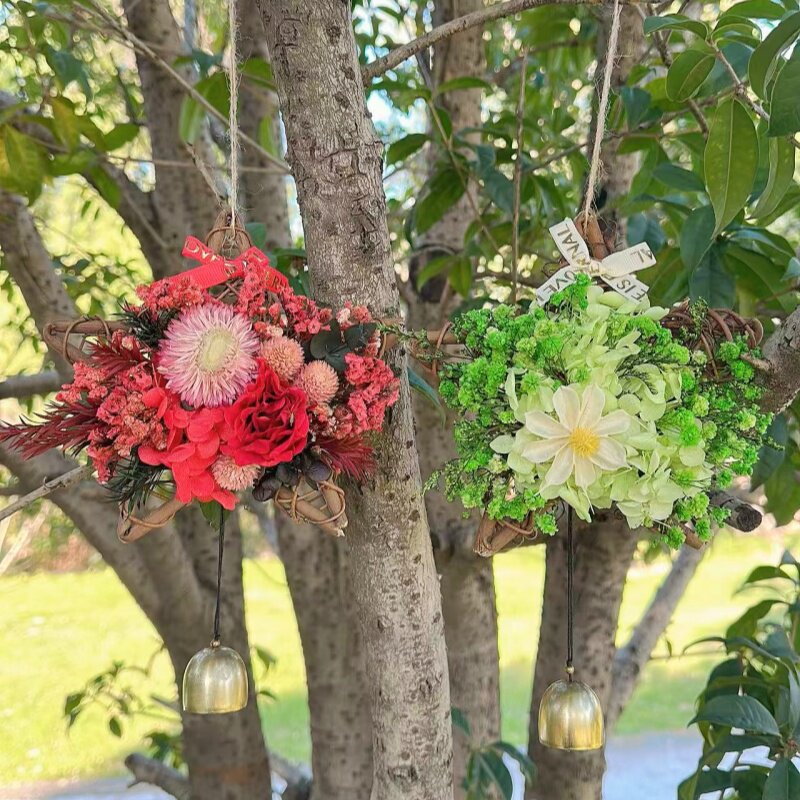 节日手工花艺沙龙藤编花环永生干花diy发光风铃滕环车载挂饰材料