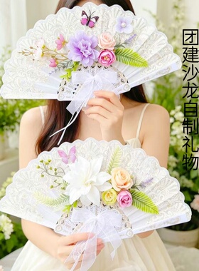手工扇子diy材料包节日礼物绢花扇子汉服配饰古风扇团建沙龙礼物