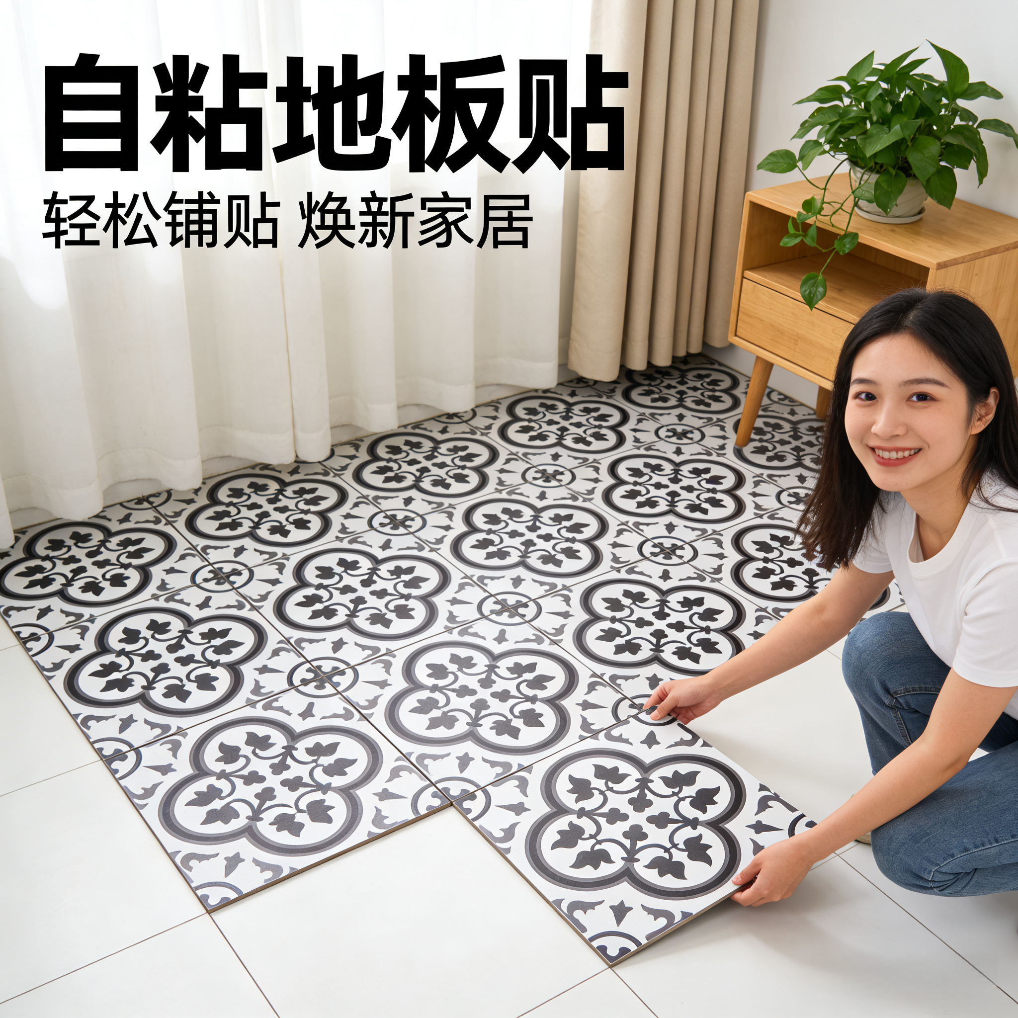 pvc自粘地板贴地板革加厚耐磨防水家用水泥地专用家用仿瓷砖塑胶,家装主材,PVC地板,淘宝优惠券,粉丝福利购,淘宝优惠卷