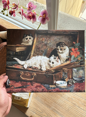 萌猫油画卧室书房北欧装饰画