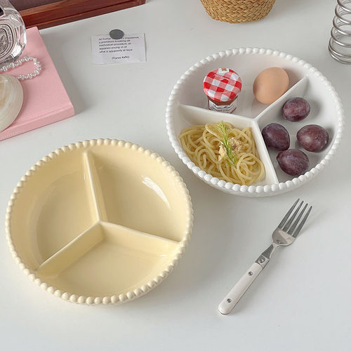 ins风陶瓷分隔餐盘减肥家用早餐减脂餐具分格盘子三格定量一人食