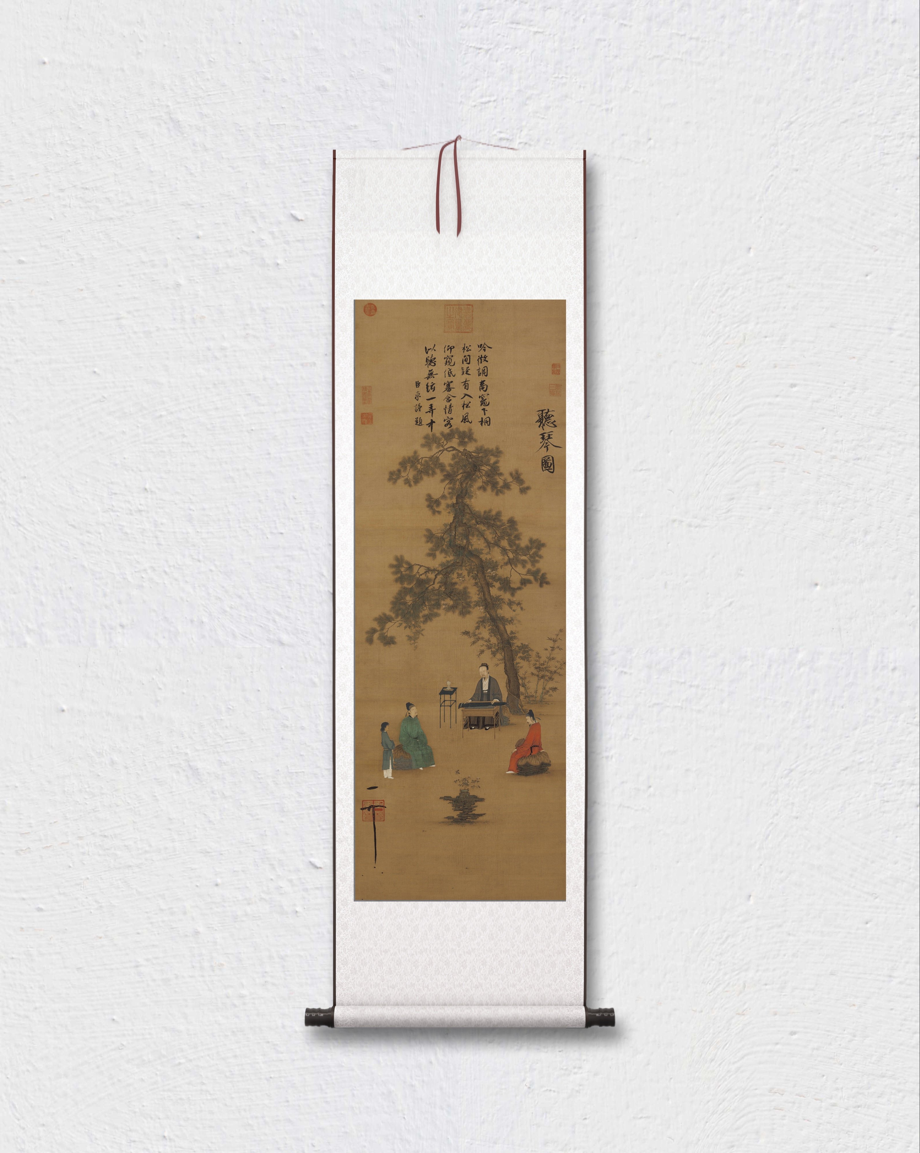 宋徽宗 赵佶 听琴图 瘦金体书法 山水人物 国画立轴 微喷复制