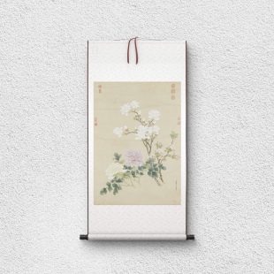 钱维城 春花三种图立轴 设色花鸟 国画装裱 纸本绢布 微喷复制