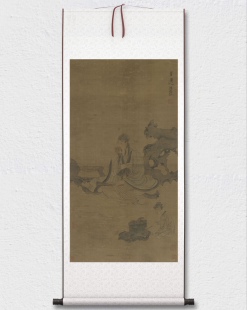 明代 陈洪绶 老莲活须图 人物立轴 墙面装饰 纸本绢布 微喷复制