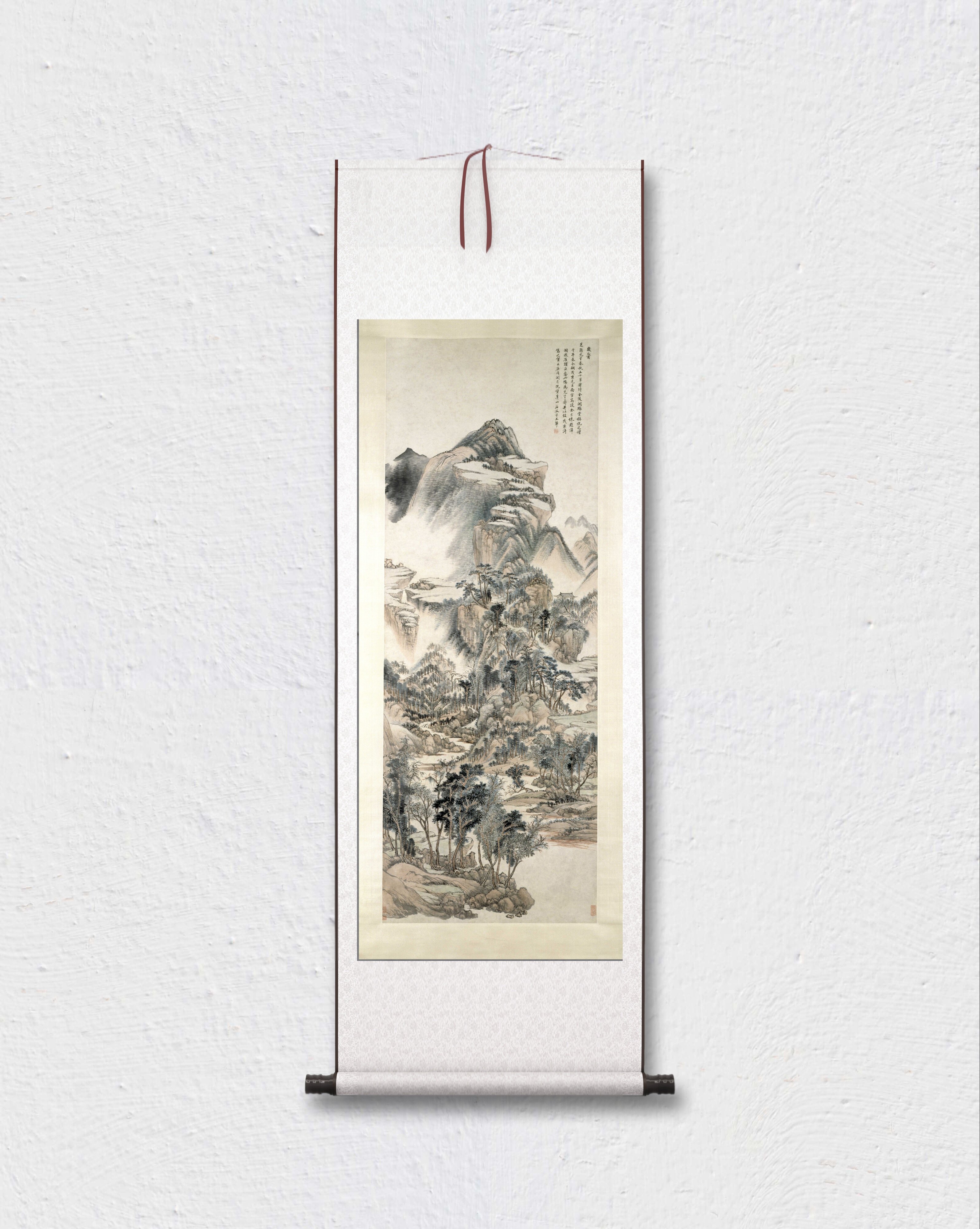 清代 王翚 仿黄公望山水图 国画立轴 墙面装饰 纸本绢布 微喷复制