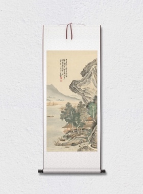 张大千沧浪渔笛图写意山水国画