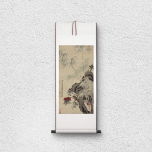 王武 花竹栖禽图 设色花鸟 国画立轴 墙面装饰 纸本绢布 微喷复制