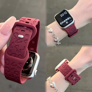 新款 apple 酒红色硅胶猫爪纹适用S1042mm表带s9苹果手表运动男女款