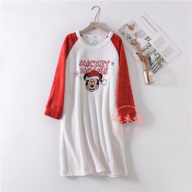 仓库清仓处理外贸女士珊瑚绒睡裙家居服睡衣长裙套头长袖卡通