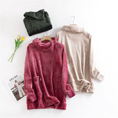 仓库清仓外贸女士法兰绒高领睡衣加绒加厚