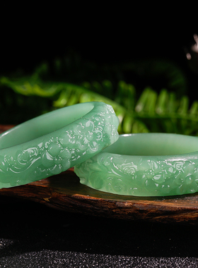 福子珠宝直播独龙天然玉石矿镶嵌圆条大宽手镯