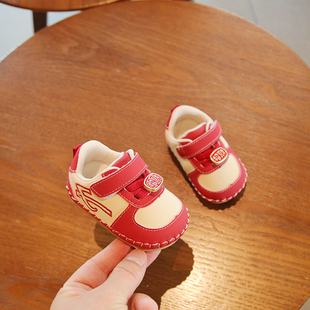 2026春季一岁宝宝学步鞋软底新年拜年红色鞋子6到12个月婴儿鞋子8