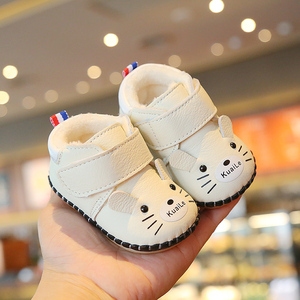 冬季1一岁男宝宝棉鞋真皮0-3-6-8个月婴幼儿学步鞋软底婴儿鞋子冬