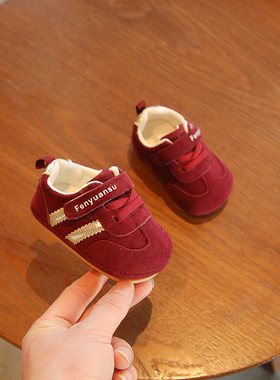 冬季一岁宝宝学步鞋软底春秋6到12个月婴儿棉鞋拜年鞋红色新年款8