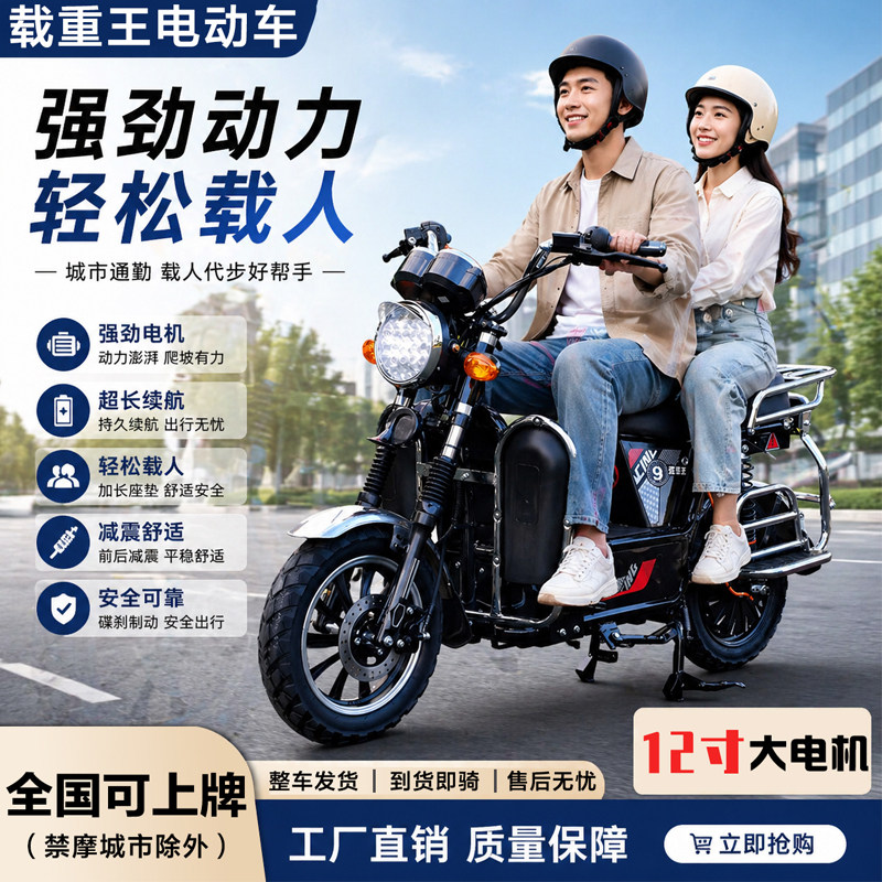 载人拉客电动摩托车60V72V载重王大力神两轮拉货外卖长跑王电瓶车