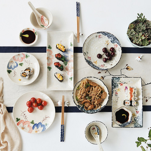 釉下彩日式盘子餐具陶瓷圆盘菜盘家用碟子ins好看碗盘寿司盘鱼盘 - 封面