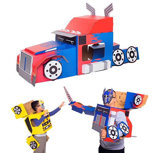 手工diy可穿汽车机器人模型玩具