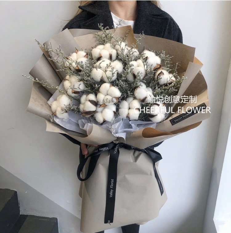 干花棉花大小号花束原创大连实体店自然风文艺范生日闺蜜情人节