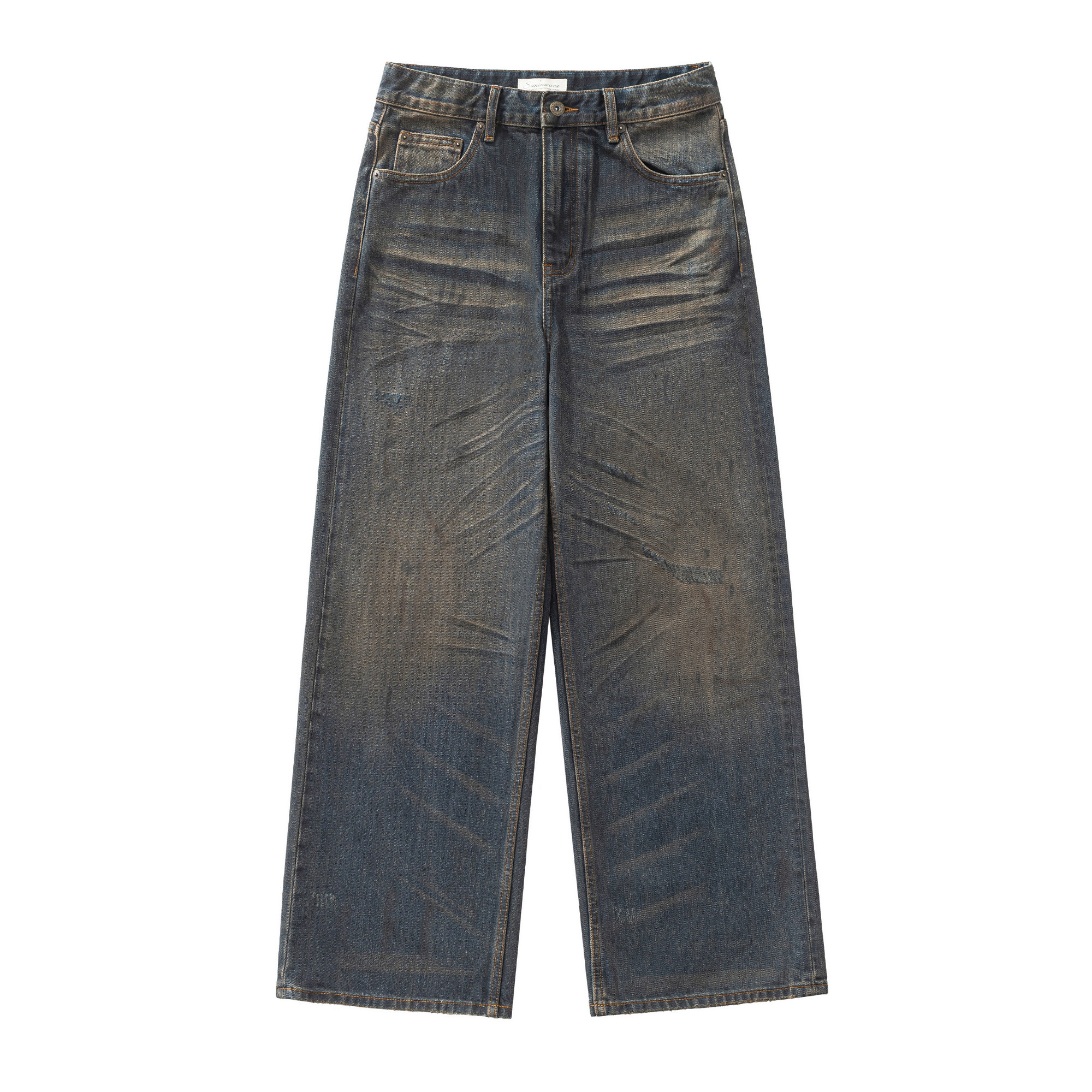 SUNINWAVE机油脏染baggy牛仔裤