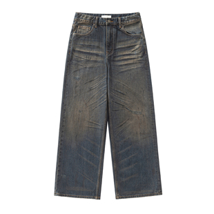 SUNINWAVE「压路机」机油脏染立体猫须水洗刺绣重磅baggy牛仔裤
