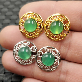 玉石耳钉冰种绿玉髓圆形耳环碧绿色玛瑙玉髓耳钉玉耳钉玉耳坠耳饰
