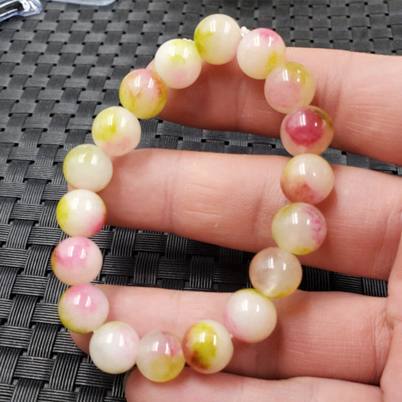 玉石手链桃花玉圆珠手链彩色圆珠手链石英岩玉手链玉手链玉手串