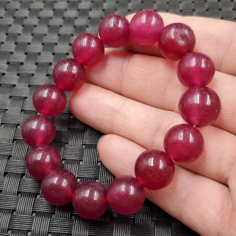 玉石手链鸡血红圆珠手链石英岩玉手链12毫米玉手链饰品手串