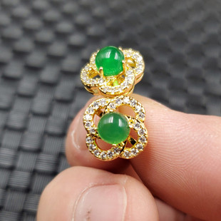 玉石耳钉碧绿色玉髓圆形耳钉冰种玉髓镶钻耳钉玉耳钉耳坠耳饰