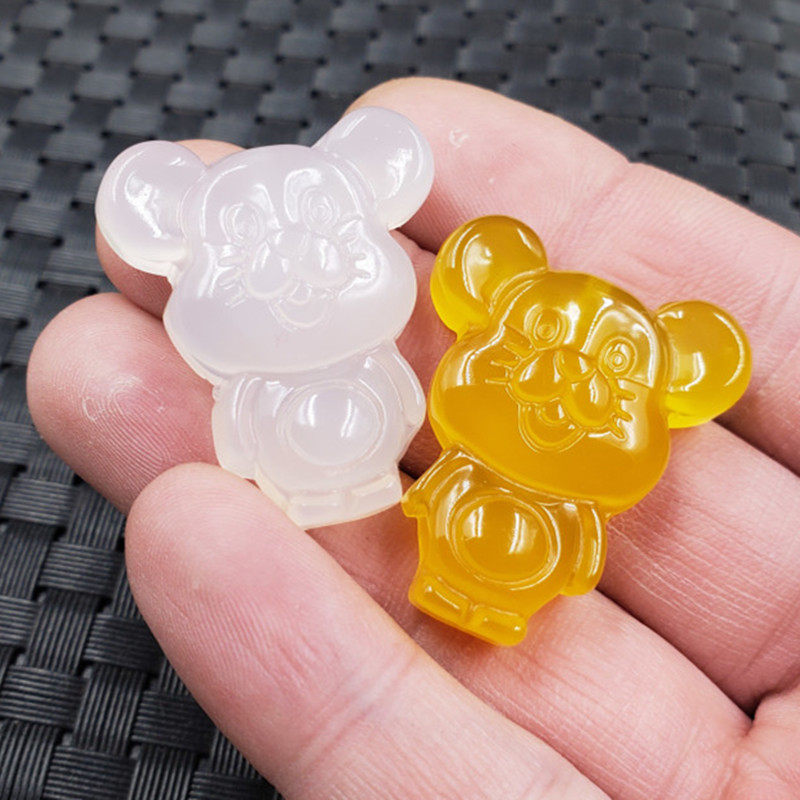玉石冰种白玉髓米老鼠挂件黄玉髓玛瑙卡通老鼠吊坠生肖鼠玉坠