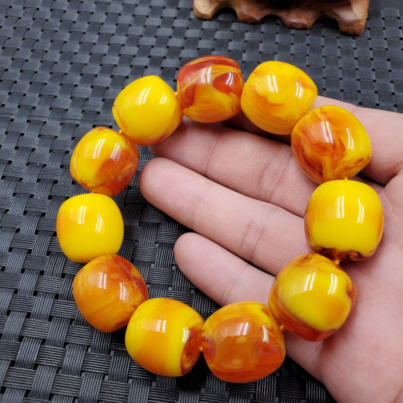 新款精美人造蜜蜡桶珠手链蜜蜡路路通手链花蜜蜡手链手串