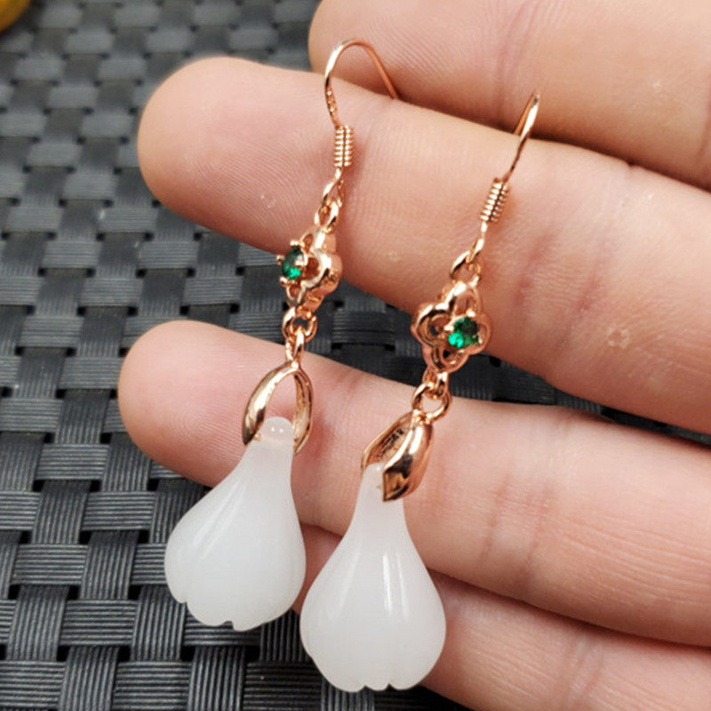 新疆和田白玉兰花耳环金丝玉兰花耳坠白玉耳环玉石耳环耳坠,珠宝/钻石/翡翠,耳饰,淘宝优惠券,粉丝福利购,淘宝优惠卷