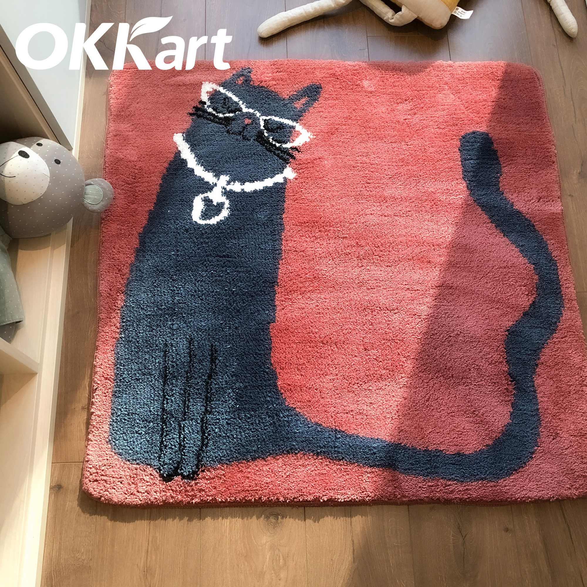 OKKART富贵招财猫装饰地毯原创小众设计可爱卡通ins加厚进门脚垫