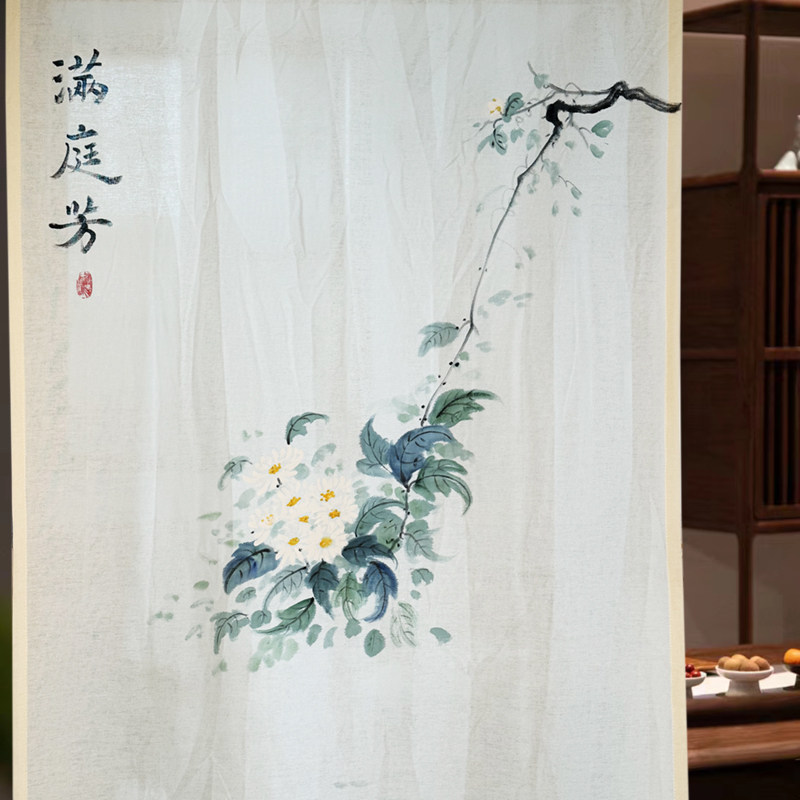 复古风高级感定制半截式门帘棉麻图片